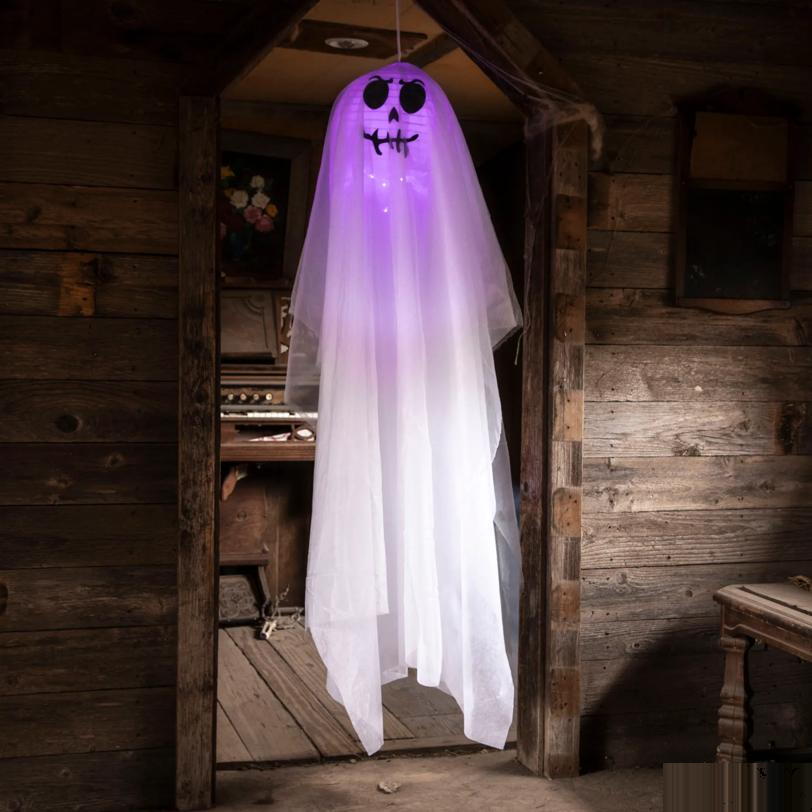 White Light-Up Smiling Ghost Hanging Halloween Decoration 64 3/4"