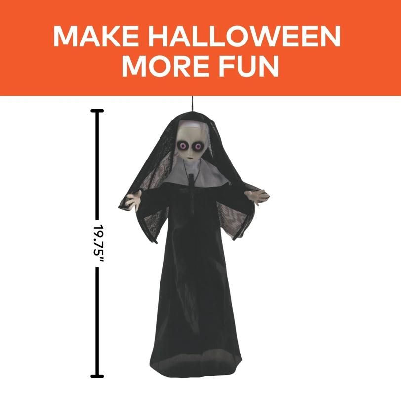 19 3/4" Hanging Black & White Nun with Cross Halloween Decoration