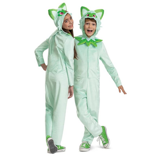 Kids Classic Pokemon Sprigatito Hooded Jumpsuit Costume