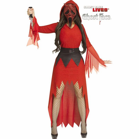 Adults Ghost Face Red Bling Devil Face Hooded Gown Costume