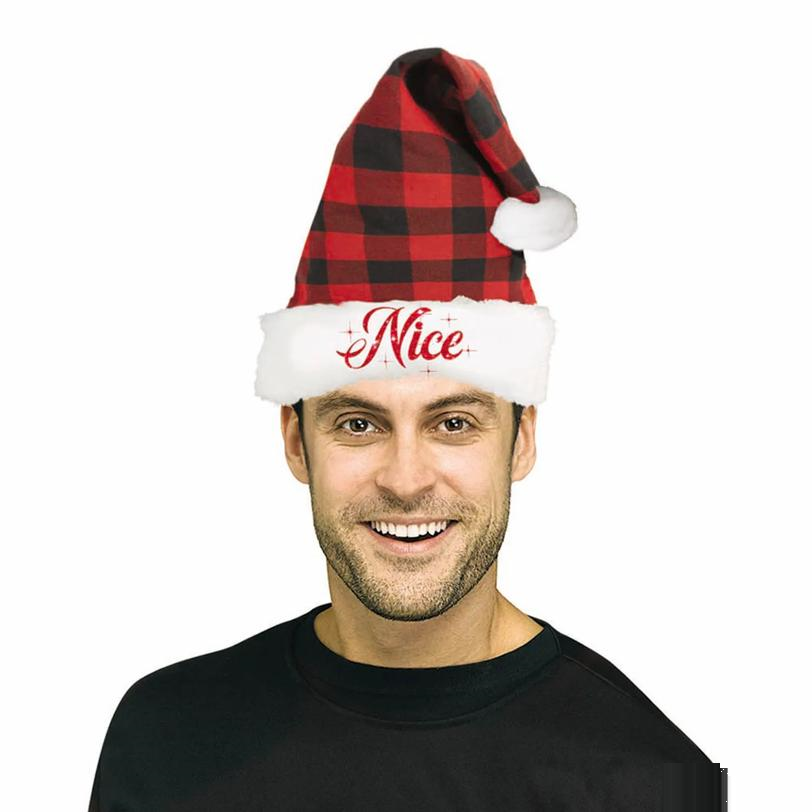Adults Nice Black, Red & White Polyester Santa Hat - One Size