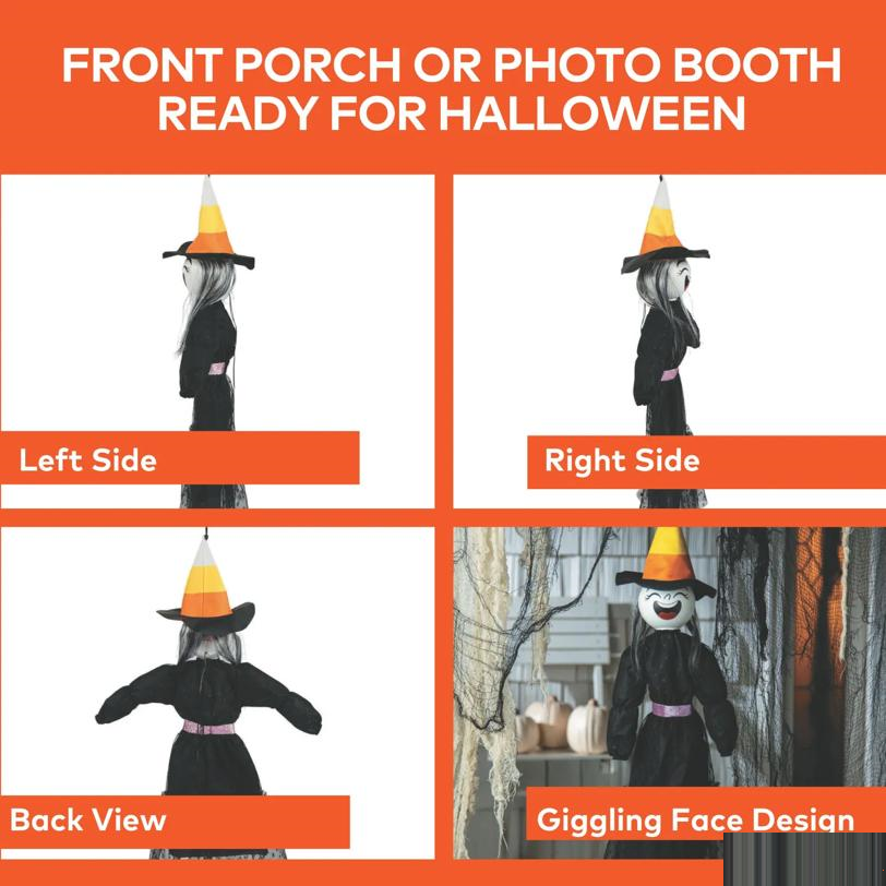 2 Ft. Animated Light-Up Giggling Witch with Black Dress Halloween Decoration