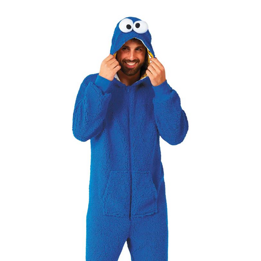 Adults Sesame Street Cookie Monster Hooded Onesie Costume
