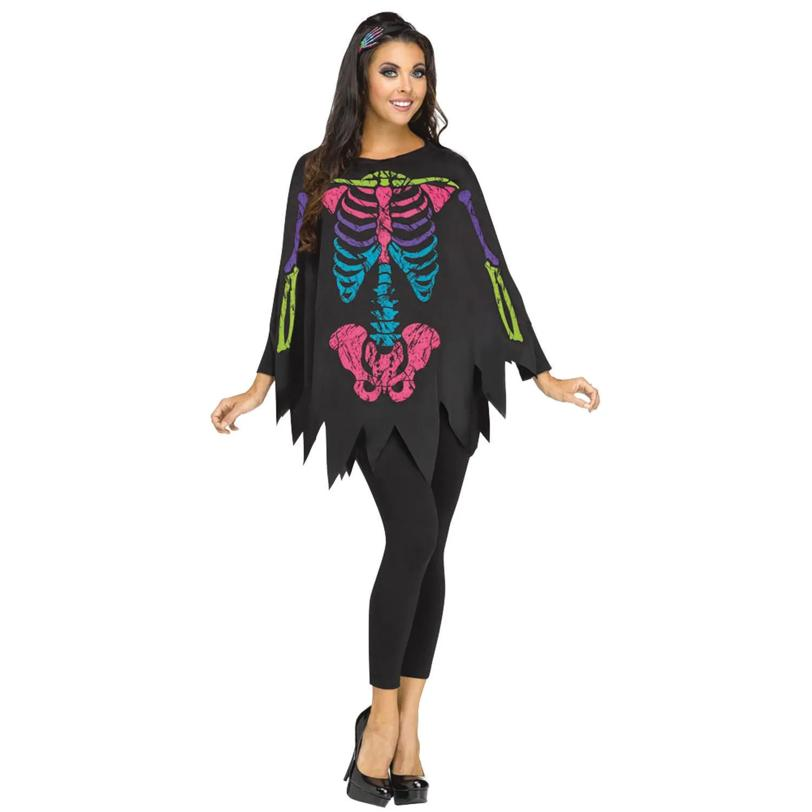 Poncho Skeleton Color Ad One S Costume