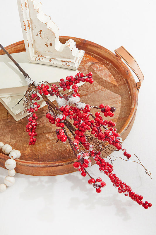 24” Red Berry Twig with Snow Spray for Holiday Decor