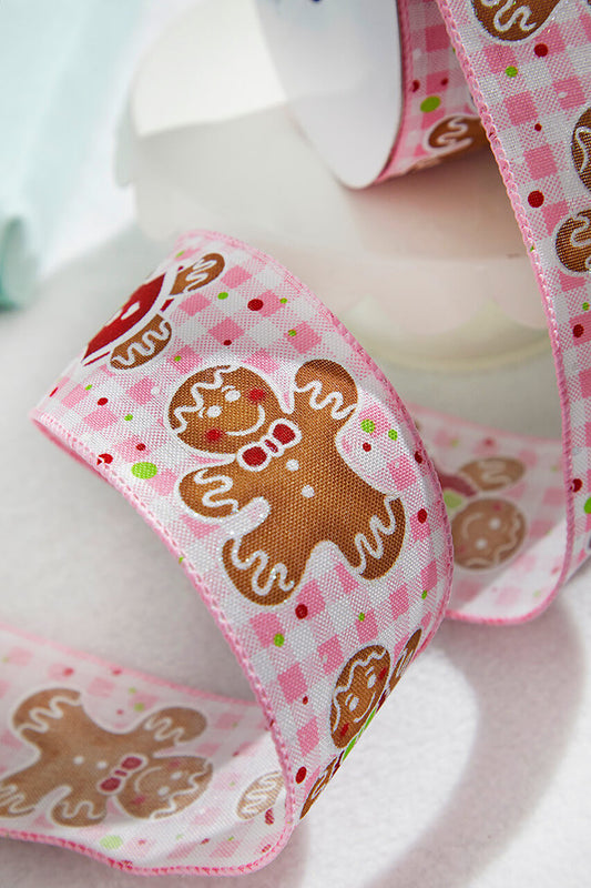 2.5" x 10 Yard Pink Check Gingerbread Ribbon for Sweet Holiday Crafting