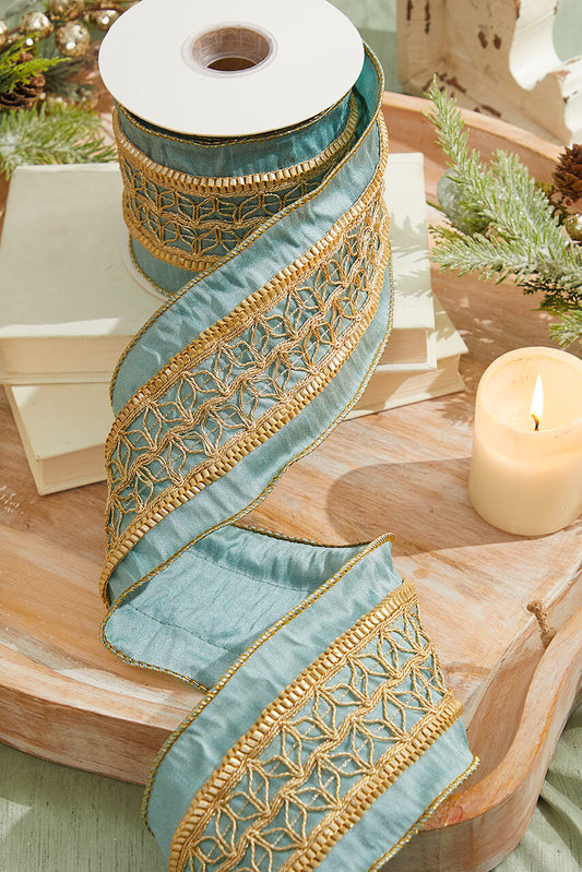 4” x 5 Yard Metallic Gold Trim Dupion Ribbon for Holiday Decor