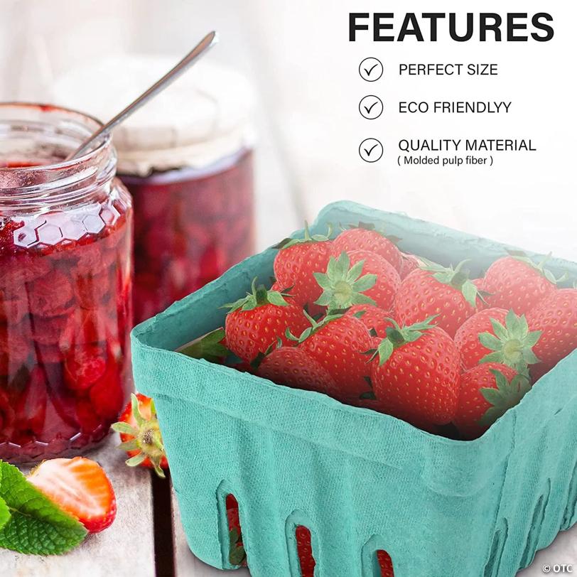 MT Products Green Vented Produce Berry Basket 1 Pint Pulp Fiber - Pack of 15