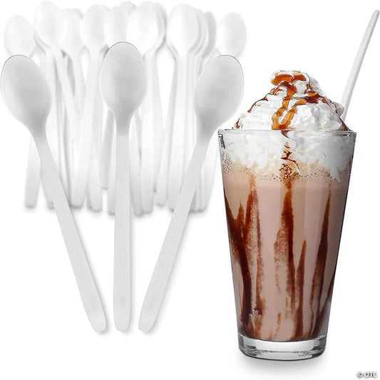 MT Products Long White Plastic Disposable Spoons for Sundae - Pack of 50 | USA Decoration®