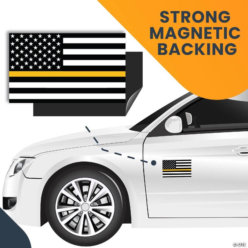 Magnet Me Up Thin Gold Line American Flag Magnet Decal, 3x5 In, Automotive Magnet for Car Truck SUV, in Support of All Emergency Services Dispatchers