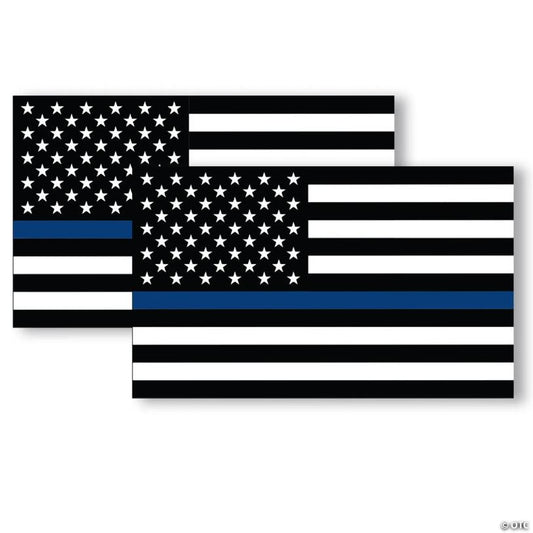 Magnet Me Up USA Thin Blue Line American Flag Adhesive Decal Sticker, 2 PK, 3x5 In, Adhesion to Car Window, Bumper, In Support of Police and Law Enforcement