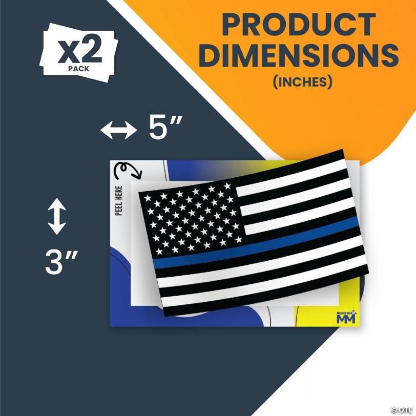 Magnet Me Up USA Thin Blue Line American Flag Adhesive Decal Sticker, 2 PK, 3x5 In, Adhesion to Car Window, Bumper, In Support of Police and Law Enforcement