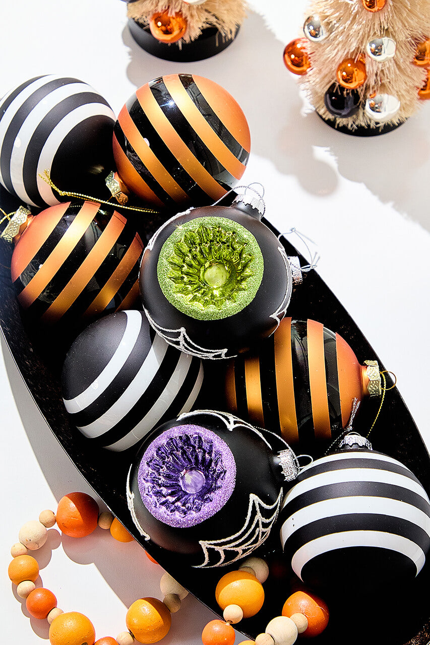 3" Glass Orange Stripe Halloween Ball Ornament Box - Set of 3