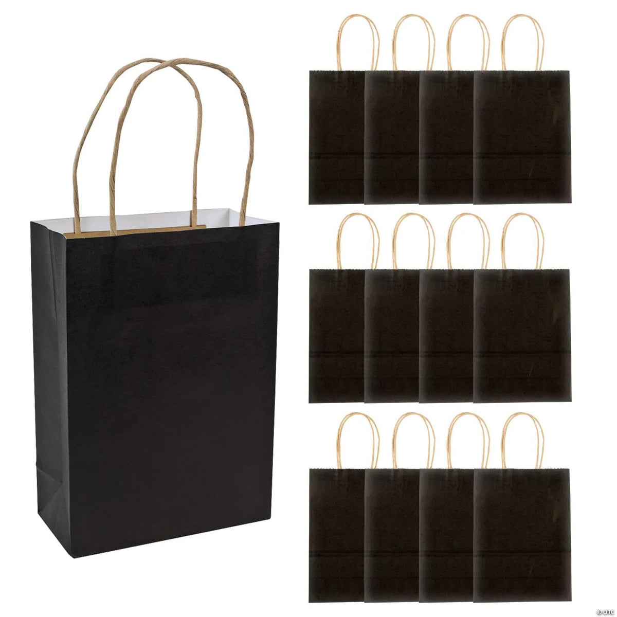 Twelve medium black kraft paper gift bags