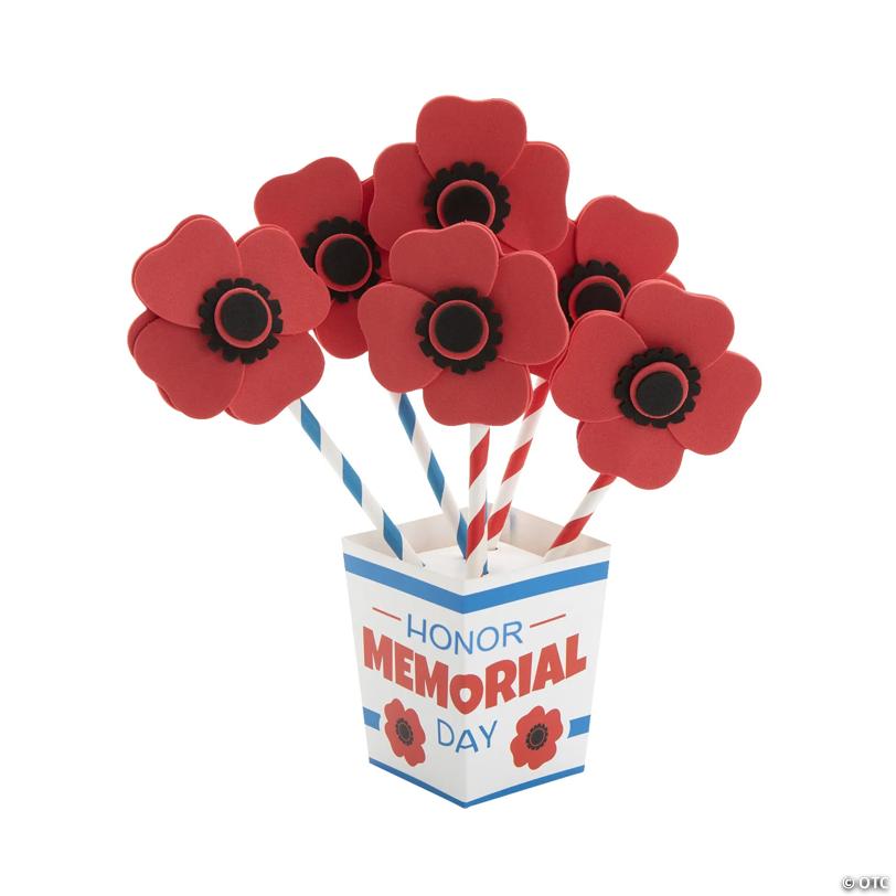 Memorial Day Straw Poppy Flower Bouquet Craft Kit - Makes 12