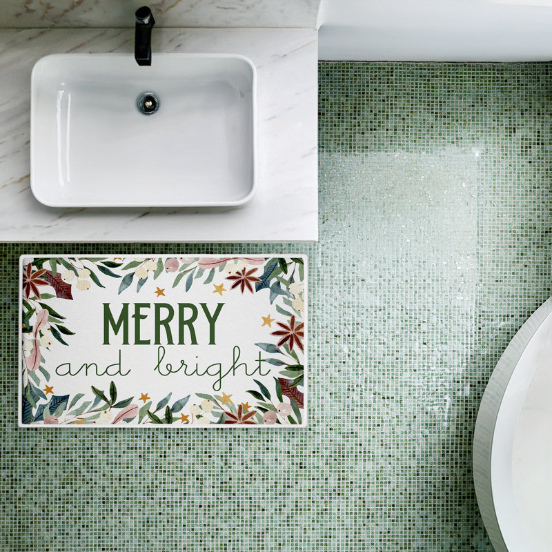 Merry And Bright Seasonal Florals Printed Plush Bath Mat and Bath Rug, design by Kim Allen, 18"x30"