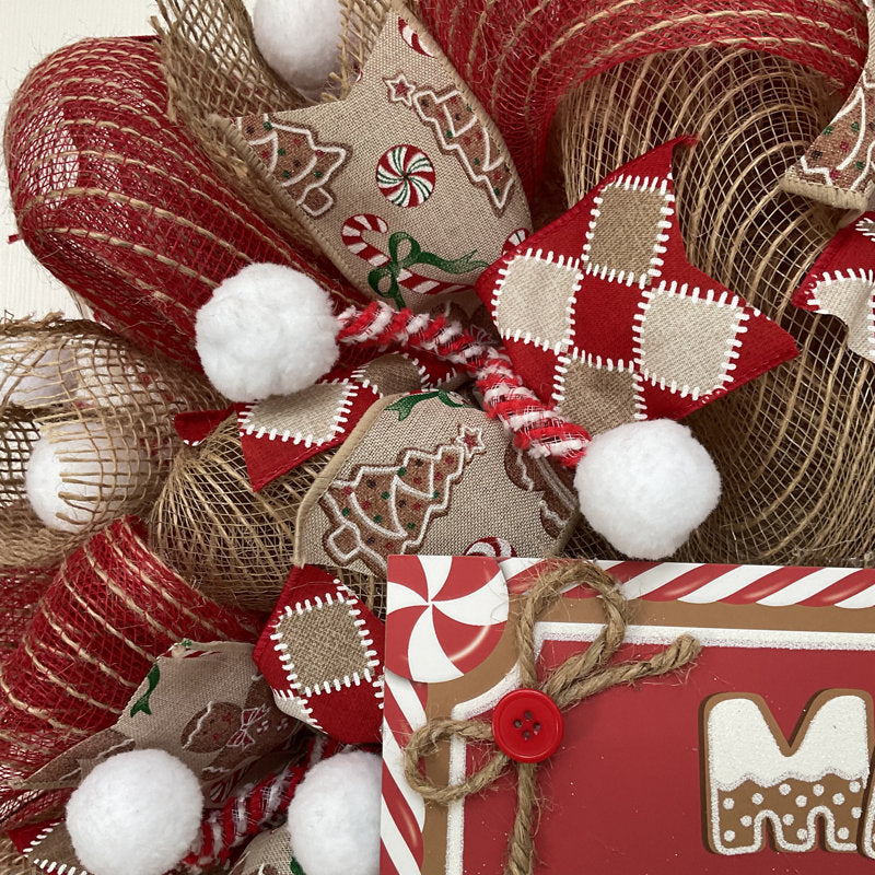Merry Christmas Iced Gingerbread Cookies Holiday Wreath Handmade Deco Mesh