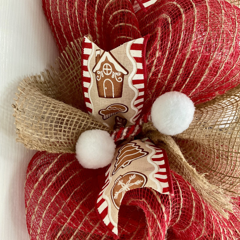 Merry Christmas Iced Gingerbread Cookies Holiday Wreath Handmade Deco Mesh