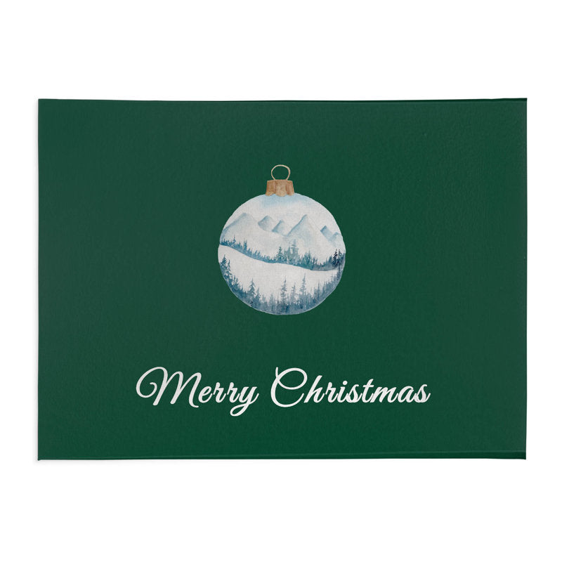 Merry Christmas Ornament Snowy Mountains Non-Slip Indoor Doormat