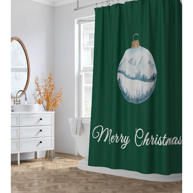Merry Christmas Ornament Snowy Mountains Ultra-Thin Lightweight Shower Curtain