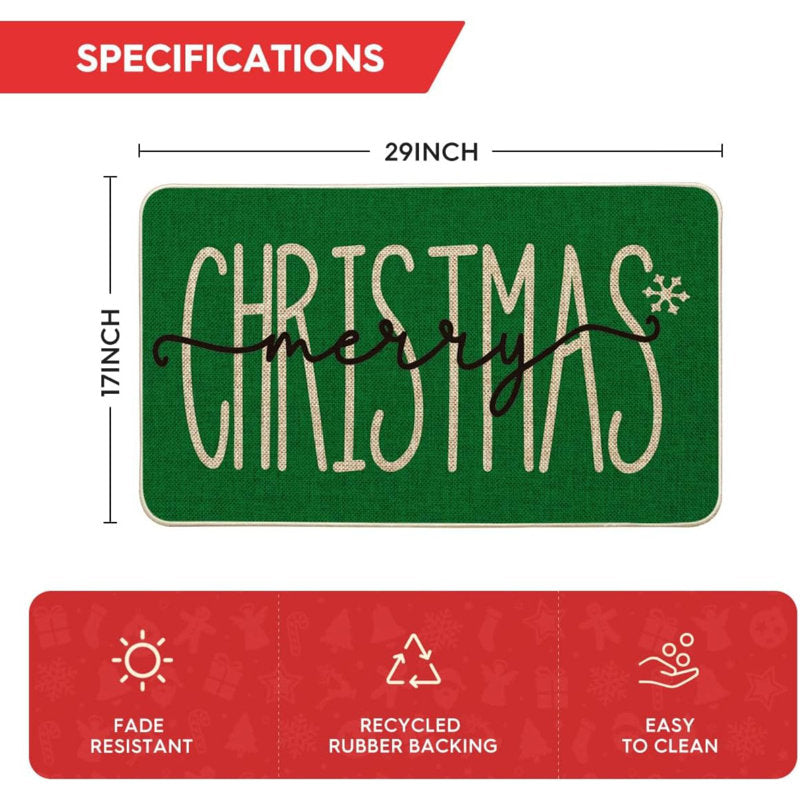 Merry Christmas Snowflake Welcome Decorative Doormat, Seasonal Winter Low-Profile Floor Rug Switch Mat For Outdoor