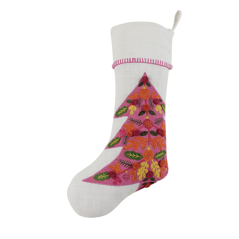 Merry Tree Embroidered Stocking