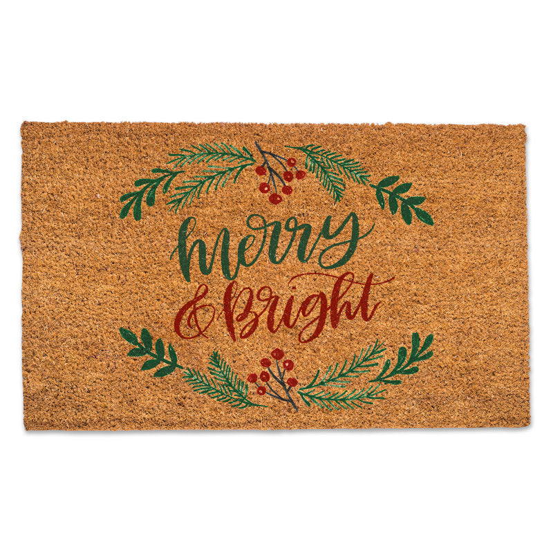 Merry and Bright Script Coir Doormat