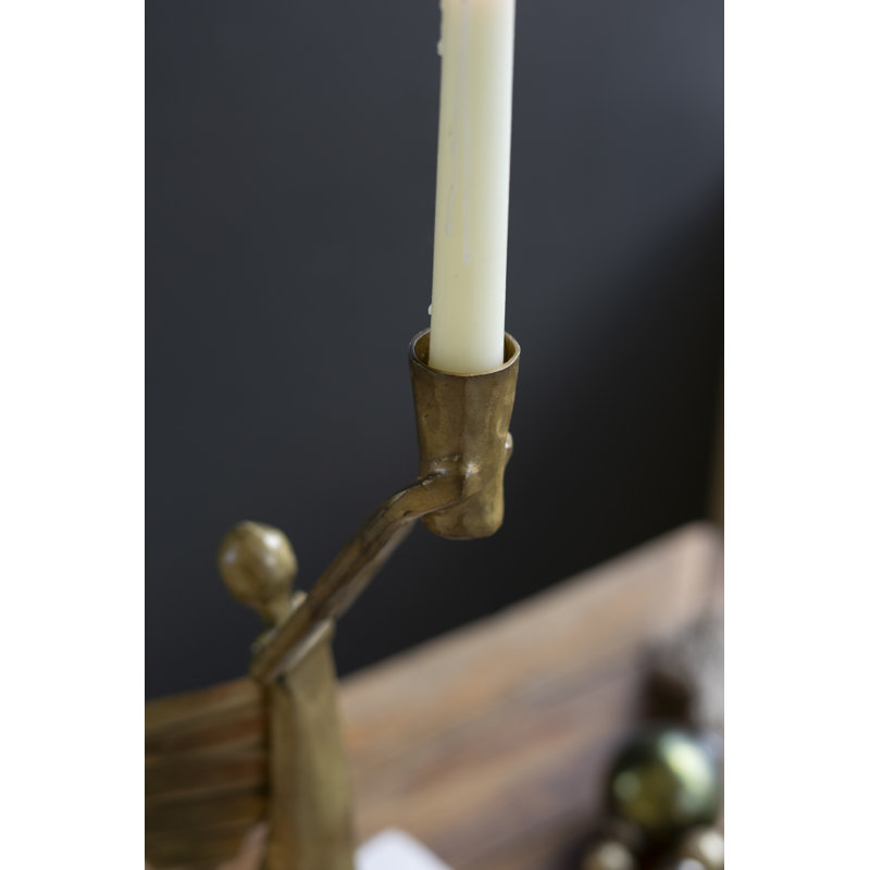 Metal Christmas Angel Taper Candle Holder Antique Gold 15.5" H