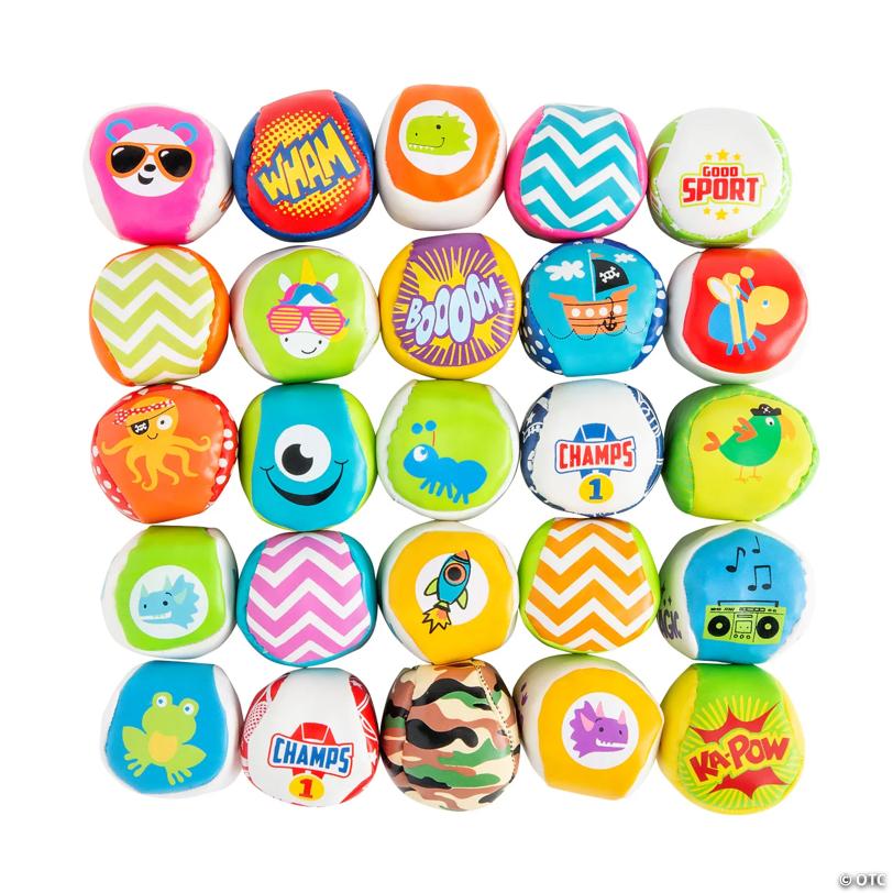 Mini Bright Color & Pattern Footbags Assortment - 25 pc