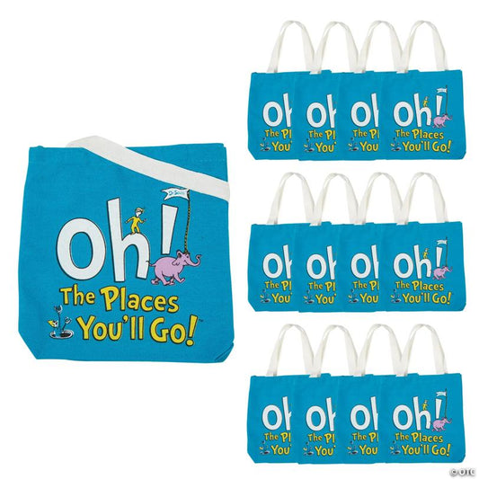 Mini Dr. Seuss™ Oh, the Places You’ll Go Canvas Tote Bags - 12 Pc. | USA Decoration®