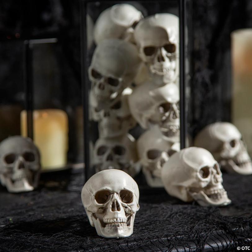 Mini Halloween Plastic Skull Head Decorations 2 1/2", 12 Pc.