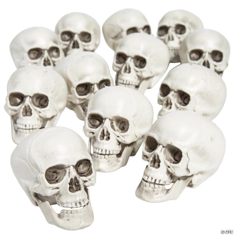 Mini Halloween Plastic Skull Head Decorations 2 1/2", 12 Pc.