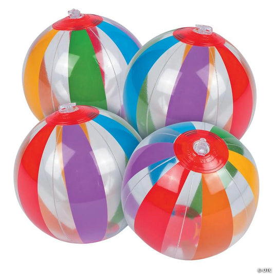 Mini Inflatable 5" Clear Rainbow Beach Balls - 12 Pc.