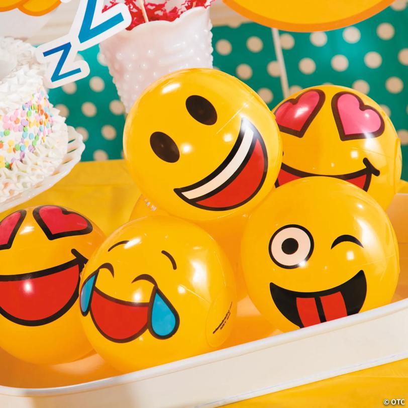 Mini Inflatable 5" Emoji Faces Vinyl Beach Balls – 12 Pc.