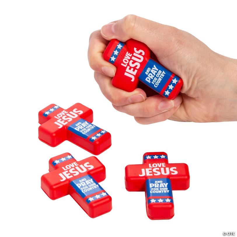 Mini Patriotic Cross Stress Toys - 12 Pc.