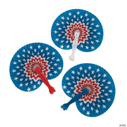 Mini Patriotic Folding Hand Fans - 12 Pc.
