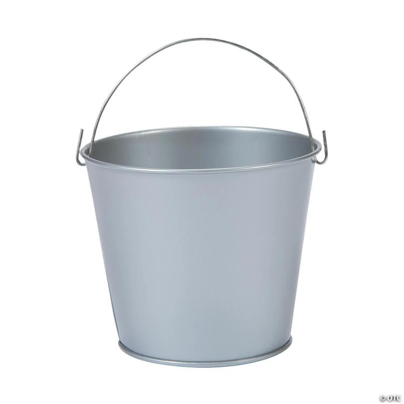 Mini Silvertone Favor Pails - 12 Pc. | USA Decoration®