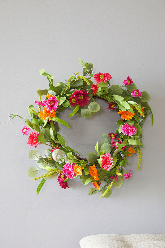 24" Mixed Gerbera Wreath Vibrant Silk Floral Memorial & Décor Wreath for All Seasons