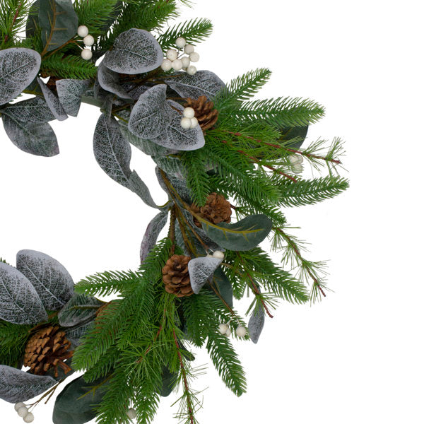 Mixed Pine White Berries and Pinecones Artificial Christmas Wreath - 22-Inch Unlit
