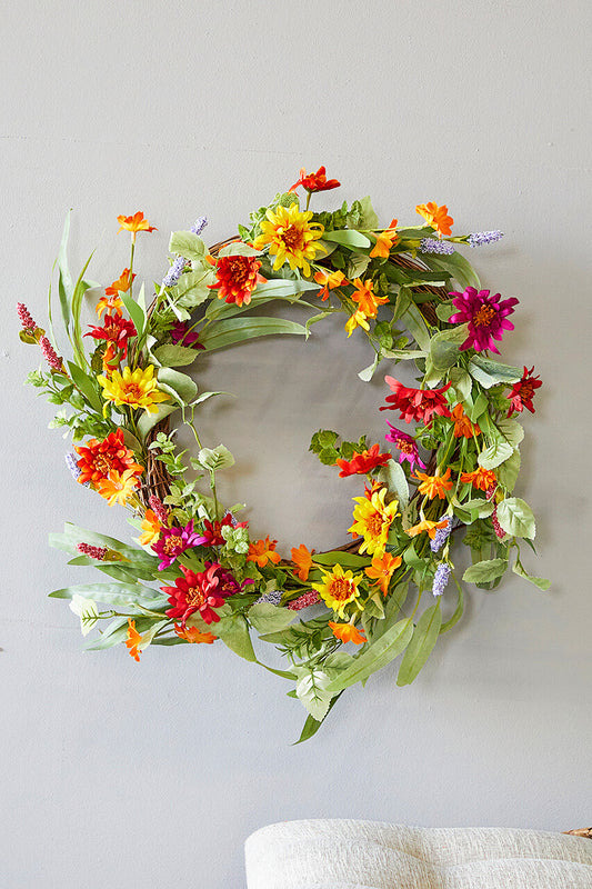 24" Mixed Daisy Wreath Bright & Cheerful Floral Wreath for Spring & Summer Decor
