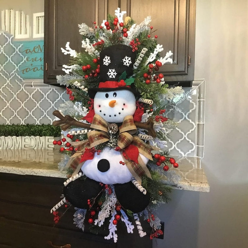 Farmhouse Ornament Christmas Wreath displayed on a front door