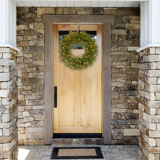 National Tree Company 24 in. Pre-Lit North Valley Spruce Wreath with Clear Lights Wall Decoration | USA Decoration®