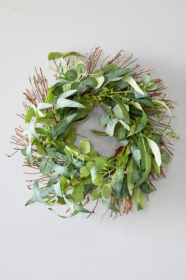 22" Eucalyptus Wreath Lush Greenery Door & Wall Decor for All Seasons