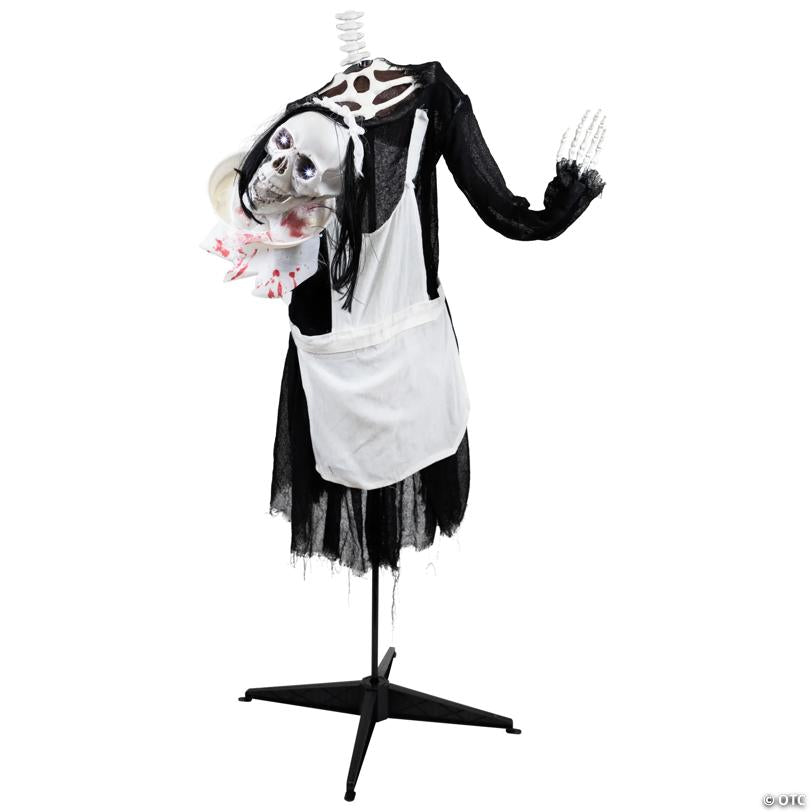 Northlight 57" LED Lighted and Animated Head-in-Hand Skeleton Maid Halloween Decoration