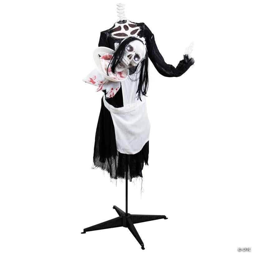 Northlight 57" LED Lighted and Animated Head-in-Hand Skeleton Maid Halloween Decoration