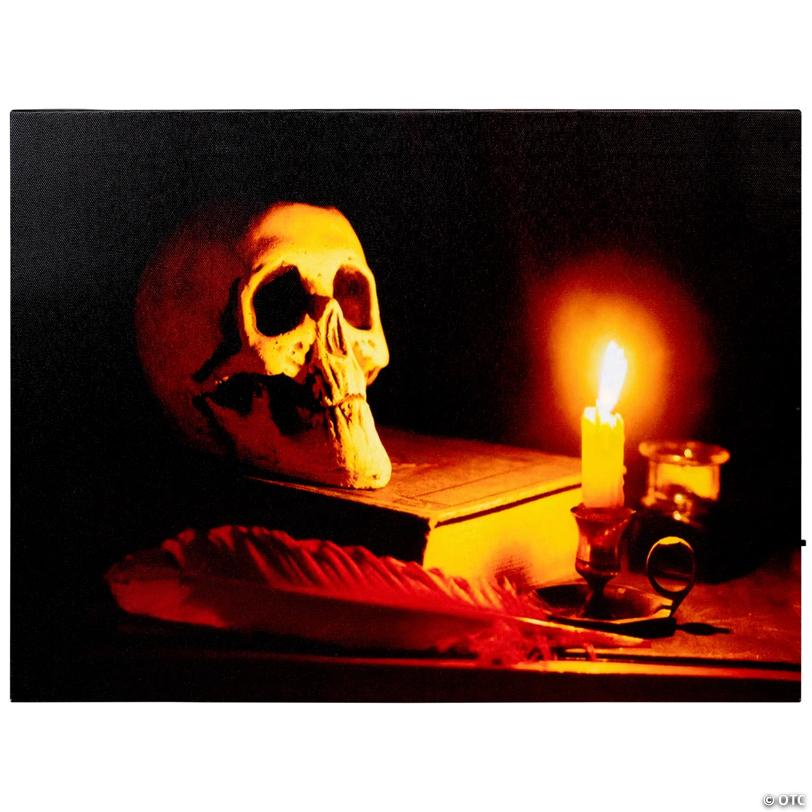 Northlight Black and Orange LED Lighted Skull Halloween Wall Art 12" x 15.75