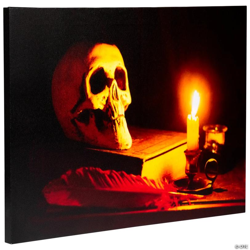Northlight Black and Orange LED Lighted Skull Halloween Wall Art 12" x 15.75