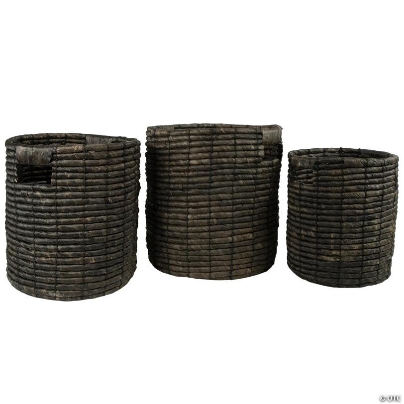 Northlight Set of 3 Dark Brown Natural Woven Table and Floor Cylindrical Seagrass Baskets