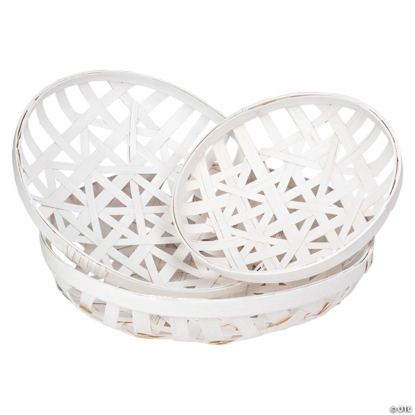 Northlight Set of 3 Snow White Round Lattice Tobacco Table Top Baskets