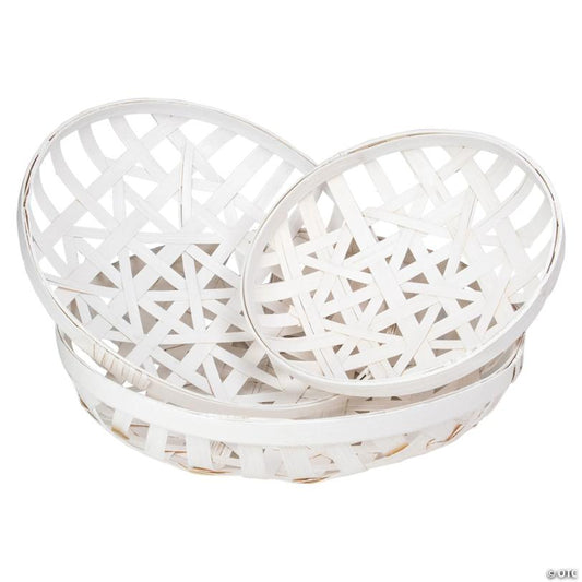 Northlight Set of 3 Snow White Round Lattice Tobacco Table Top Baskets